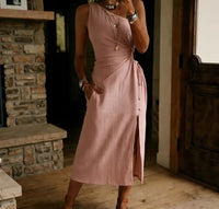 Casual Loose-fitting Cotton Sleeveless Split Dress