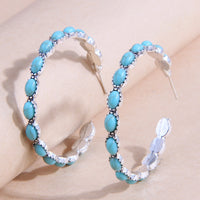 Retro Oval Turquoise Waterdrop-shaped Hollow Earrings