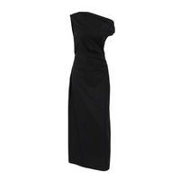 Black Slim-fit Irregular Elegant Shoulder-off Sleeveless Dress For Women