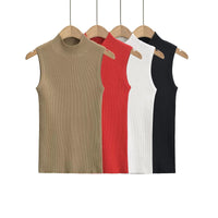 Niche Semi-high Collar Knitted Vest Sleeveless Tight Stretch Wool Bottoming Top