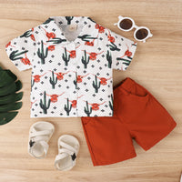 Children Animal Print Short-sleeved Shirt And Shorts Suit
