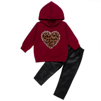 Two-piece hooded sweater and leather pants
