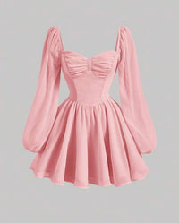 Figure-flattering A-line Mini Dress With Puffed Sleeves