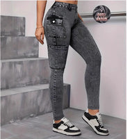 Elegant Touch Wash Jeans With Multi-stretch Fabric And Digital Denim-look Print