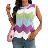 Summer Crew-Neck Knitted Top Dopamine Short Sleeves