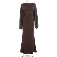 Elegant Loose-Fitting Defined-Waist Long-Sleeve Top And Skirt Set For Women