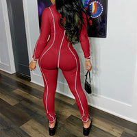 European and American alphabet print sexy zipper jumpsuit