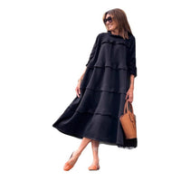 Women's Long Sleeve Patchwork Round Neck Ruffles Dress