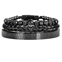 Cross-Section Ghost Head Braided Bracelet Set In Stainless Steel
