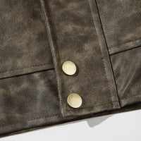 Contrast Color Texture PU Leather Coat Male