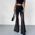 Black Lace Sexy Flared Pants Mesh Sheer