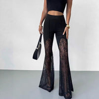 Black Lace Sexy Flared Pants Mesh Sheer