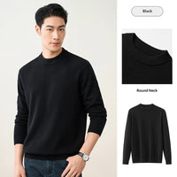 Men's Solid-Colored Wool Pullover Base Layer Sweater