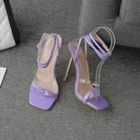 Transparent Colorblock Plated High Heel Buckle Slipon Sandals