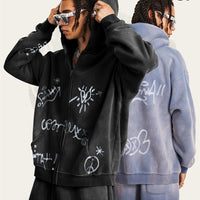 Retro High-grade Graffiti Long-sleeved Knitted Cardigan
