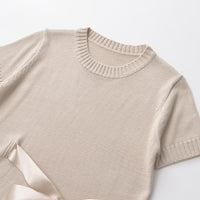 Women's Fashion Round Neck Bowknot Short Sleeve Thin Sweater