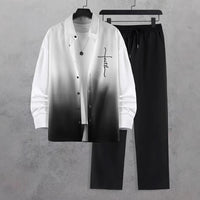 Fashion Trend Color Gradient Long Sleeve Shirt Trousers Suit