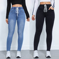 Women's Denim Trousers Autumn And Winter Drawstring Elastic Waist High Elastic Feet