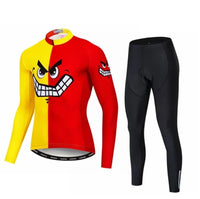 Red skull long sleeve cycling jersey suit