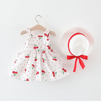 Trendy models covered with cherry sling cherry straw hat skirt