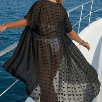Polka-Dot 3D Jacquard Chiffon Beach Sun-Protective Shirt Irregular Lace-Up Cardigan For Women