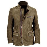 Vintage Jacket Men's Casual Coat Stand Collar Zipper Tooling Patchwork Top