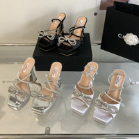 Platform Rhinestone Bow High-heeled Sandals