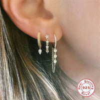 S925 Sterling Silver Fashion Minimalistic Water Drops Rhinestone Earrings