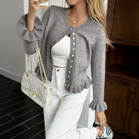 Women's Solid Color Versatile Button Long-sleeved Sweater