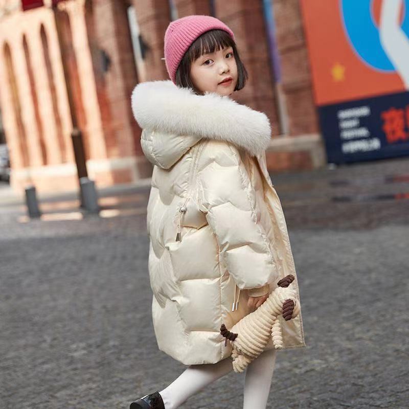 Girls Winter Cotton Plus Thickening Plus Size Wool Collar Cotton-padded Jacket