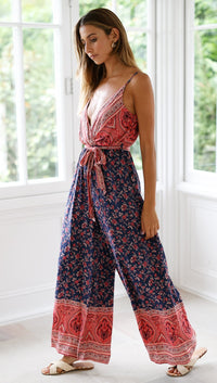Europe and the United States spring and summer EBAY hot sale jumpsuit sexy sling straps waist print jumpsuit ZC3075