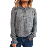 Lace Stitching Single-breasted Long Sleeve Solid Color Slim Fit Sweater