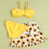 Girls' Sunflower Printed Swimsuit Three-piece Suit