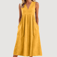 Loose-fitting Cotton-linen Dress With A V-neck And No Sleeves