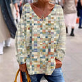 New V-neck Floral Shading Printed Long-sleeved Top