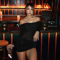 Sexy Sheer Off-Shoulder Solid Color Dress For Women
