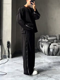 Black Side Zip Detail Oversized Sweatshirt & Wide-Leg Pants Set