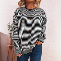 Elegant Retro Pinstripe Single-breasted Scarf Knitted Cardigan Sweater