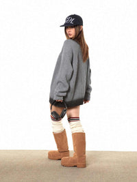 Bedford Cord Letter Printed Thickening Loose Sweater