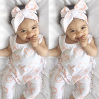 XOXO Heart Print Sleeveless Tassel Romper  Headband 2pc set