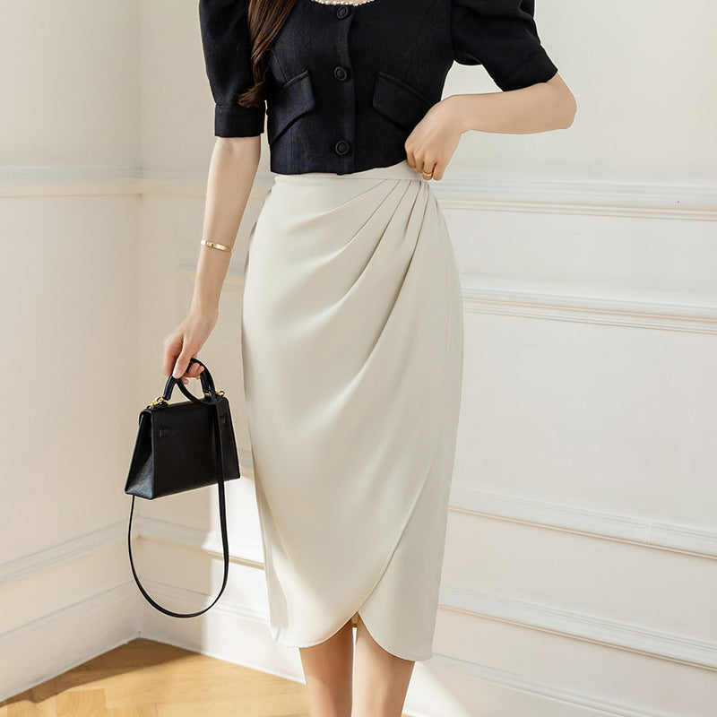 Niche Retro Style Sheath Women's High Waist Slit Skirt