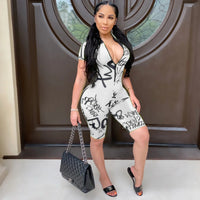 Printed Letters Short-sleeved Jumpsuit