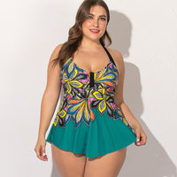 Split skirt print swimsuit