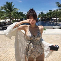 Retro new hot spring girls small chest gathered slim belly cover Slim swimwear conservative triangle piece swimsuit