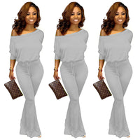 Solid color bat sleeve jumpsuit