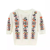 Exquisite Flowers Embroidered Knitted Top