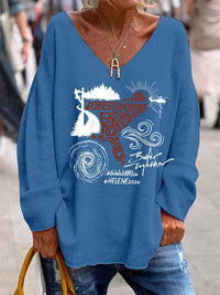 Street Hipster V-neck Long Sleeve Loose Top Summer