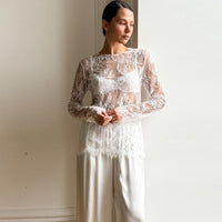 French-style Chic Sexy And Elegant T-shirt Sheer Solid-color Lace Top
