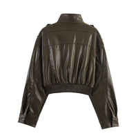 Long Sleeve Slim-fit Faux Leather Short Jacket