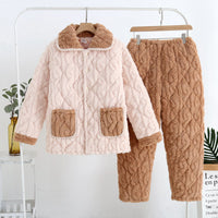 Women's Fashion Coral Fleece Three-layer Thickened Fleece-lined Warm Loungewear